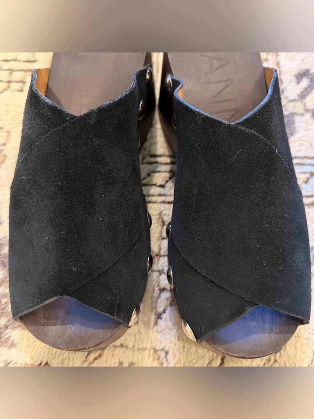 Ganni Black Suede Platform Clog Sandals, 40